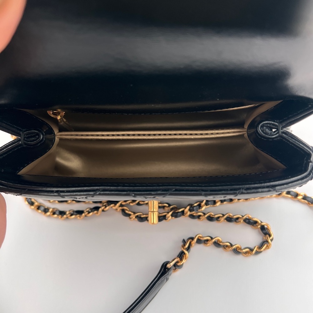 CHANEL Shiny Calfskin Quilted Mini Coco Chain Gold Handle Flap Black Bag - Picture 5 of 16